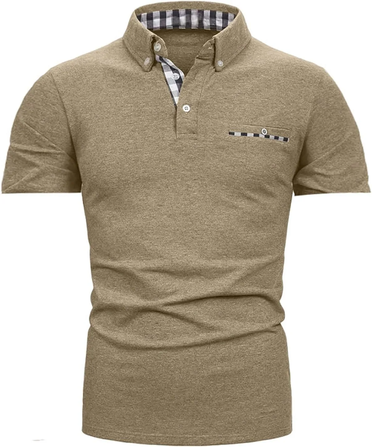 Mens Casual Slim Fit Polo Shirts Short Sleeve Classic Lapel Collar Quarter Button Tops Cotton Breathable Muscle Shirt