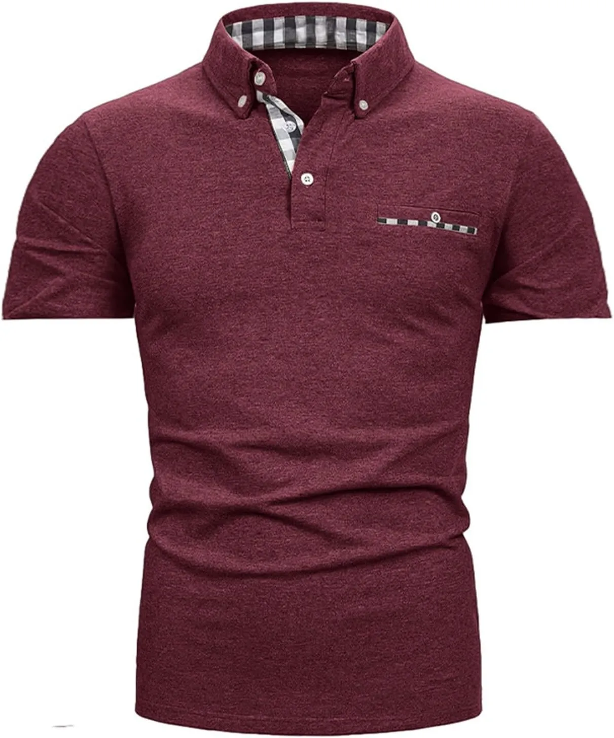 Mens Casual Slim Fit Polo Shirts Short Sleeve Classic Lapel Collar Quarter Button Tops Cotton Breathable Muscle Shirt
