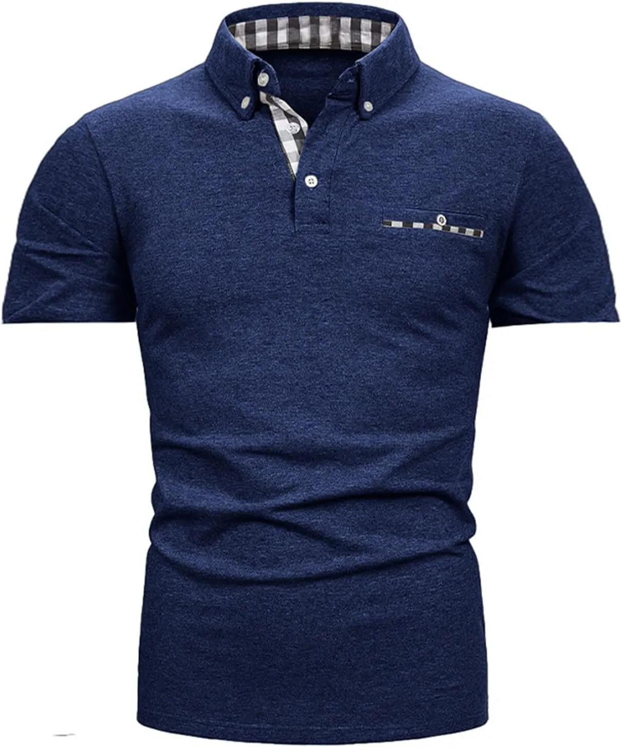 Mens Casual Slim Fit Polo Shirts Short Sleeve Classic Lapel Collar Quarter Button Tops Cotton Breathable Muscle Shirt