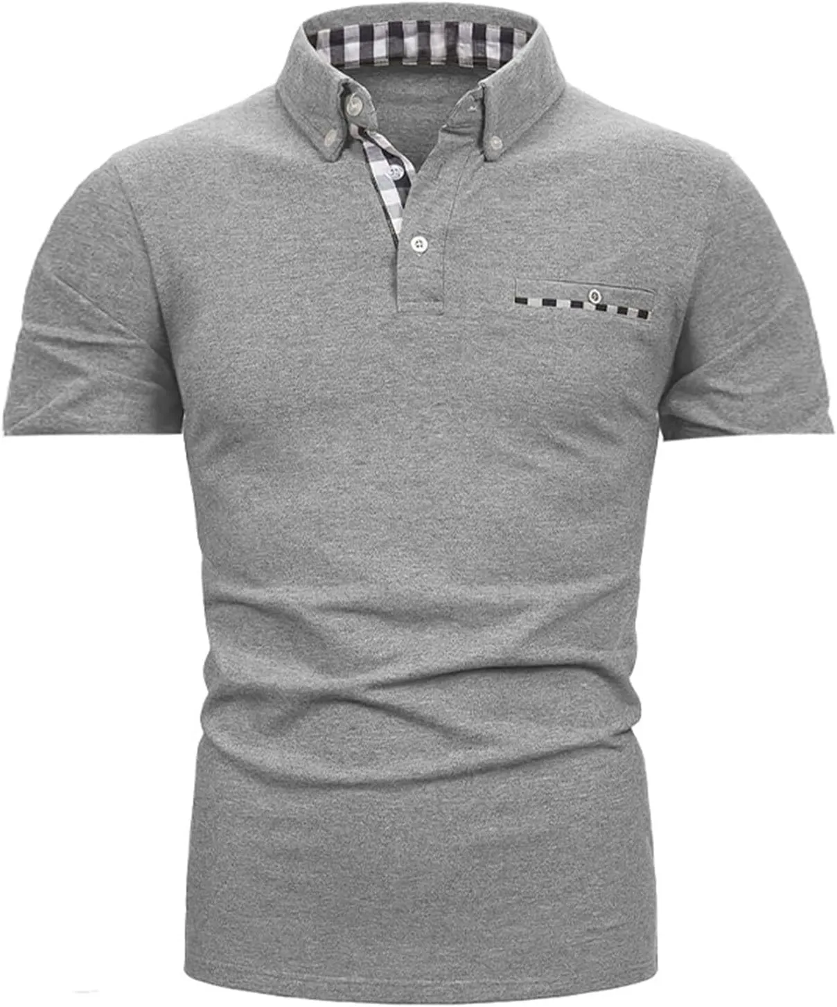 Mens Casual Slim Fit Polo Shirts Short Sleeve Classic Lapel Collar Quarter Button Tops Cotton Breathable Muscle Shirt