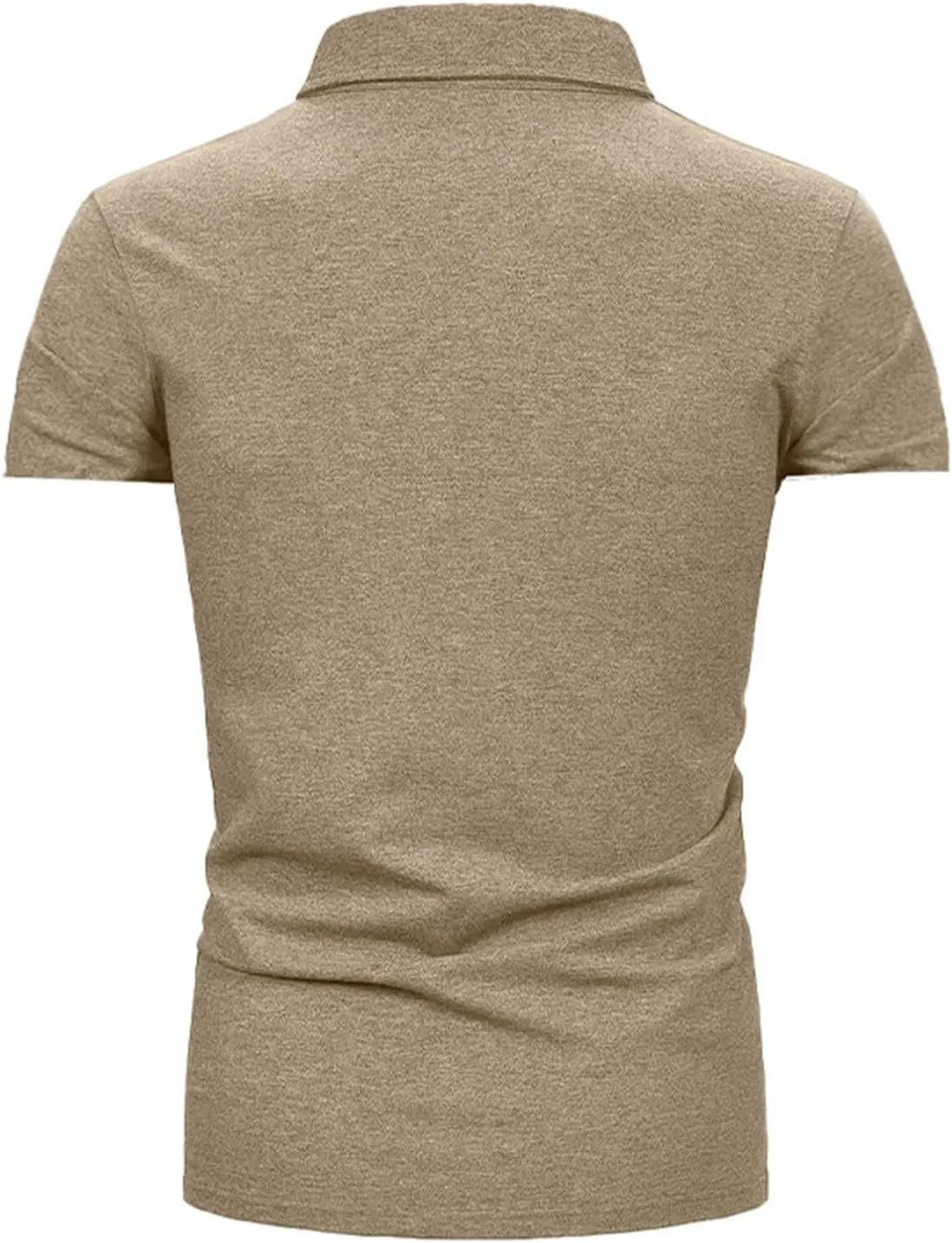 Mens Casual Slim Fit Polo Shirts Short Sleeve Classic Lapel Collar Quarter Button Tops Cotton Breathable Muscle Shirt