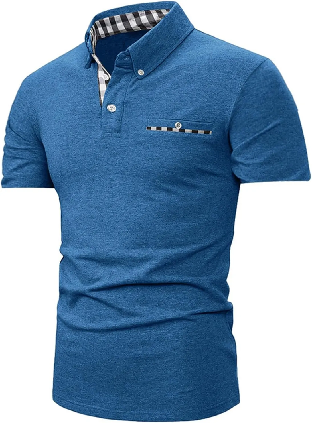 Mens Casual Slim Fit Polo Shirts Short Sleeve Classic Lapel Collar Quarter Button Tops Cotton Breathable Muscle Shirt