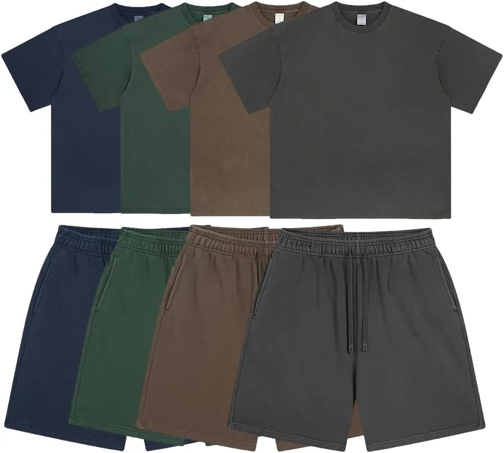 Men's Casual Tracksuit Cargo Shorts Summer Athletic Sportwear Set Unisex Shirts and Drawstring Short Sets