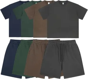Men's Casual Tracksuit Cargo Shorts Summer Athletic Sportwear Set Unisex Shirts and Drawstring Short Sets