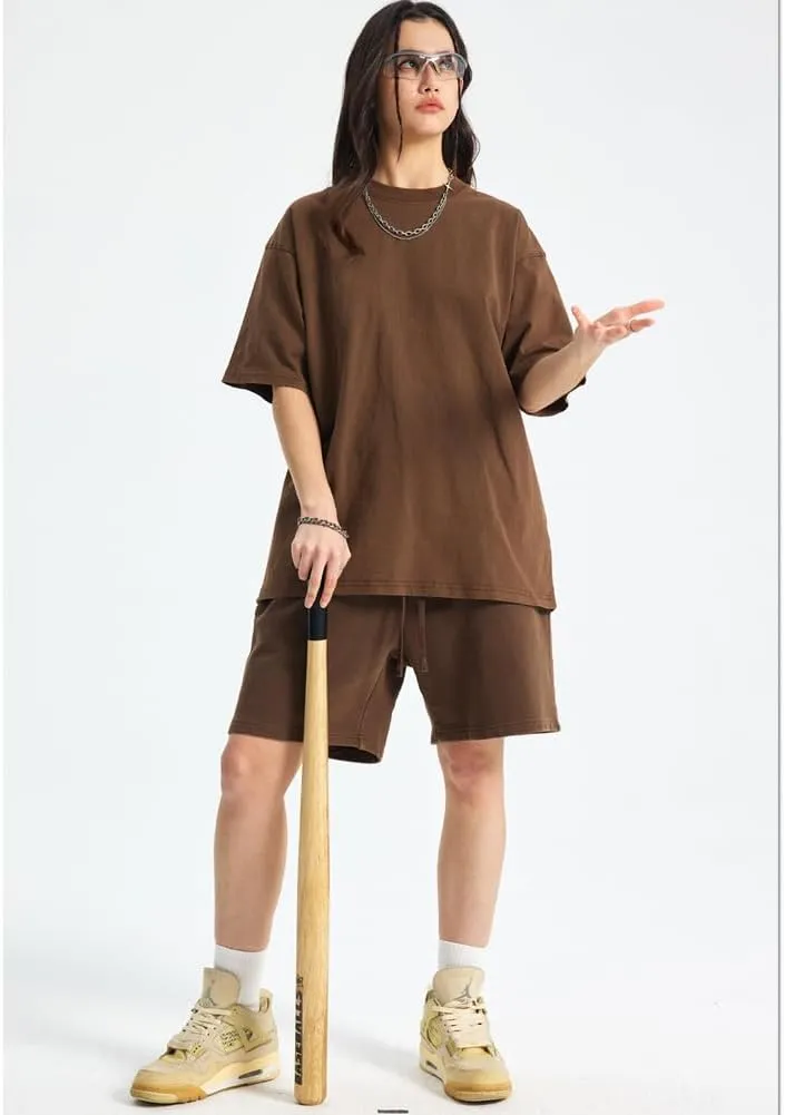 Men's Casual Tracksuit Cargo Shorts Summer Athletic Sportwear Set Unisex Shirts and Drawstring Short Sets