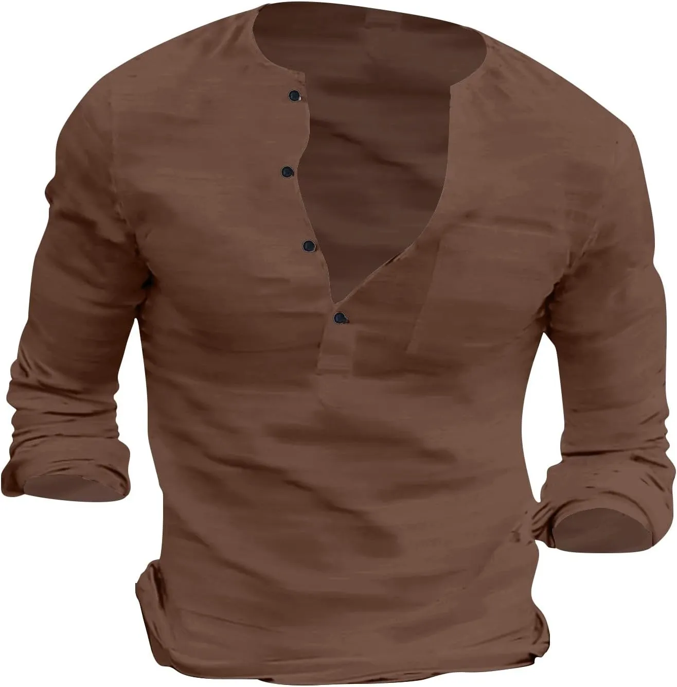 Men's Cotton Linen Henley T-Shirts Roll Up Long Sleeve Hippie Casual Beach Blouse Button Down Fashion Vacation Tops