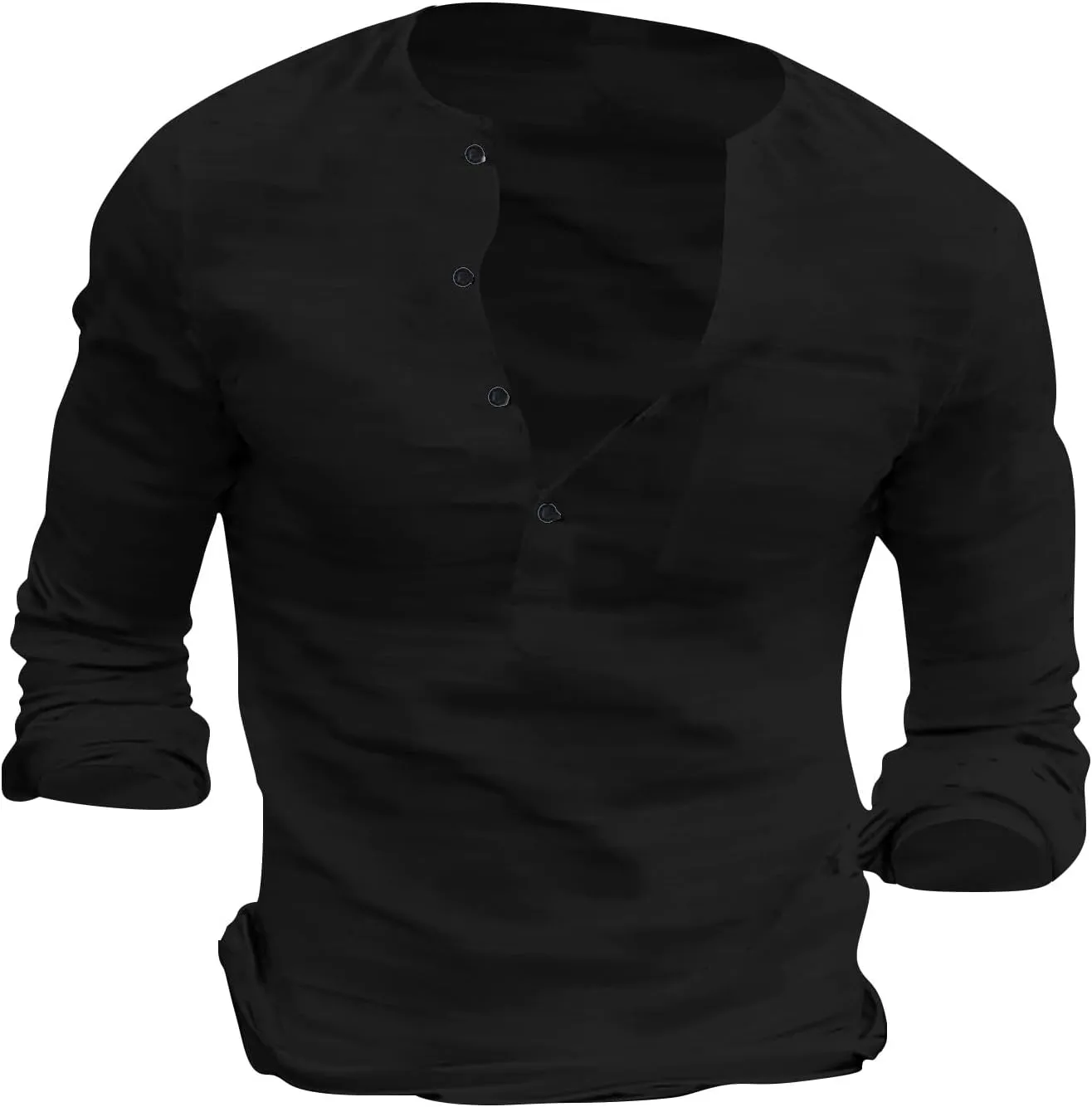 Men's Cotton Linen Henley T-Shirts Roll Up Long Sleeve Hippie Casual Beach Blouse Button Down Fashion Vacation Tops