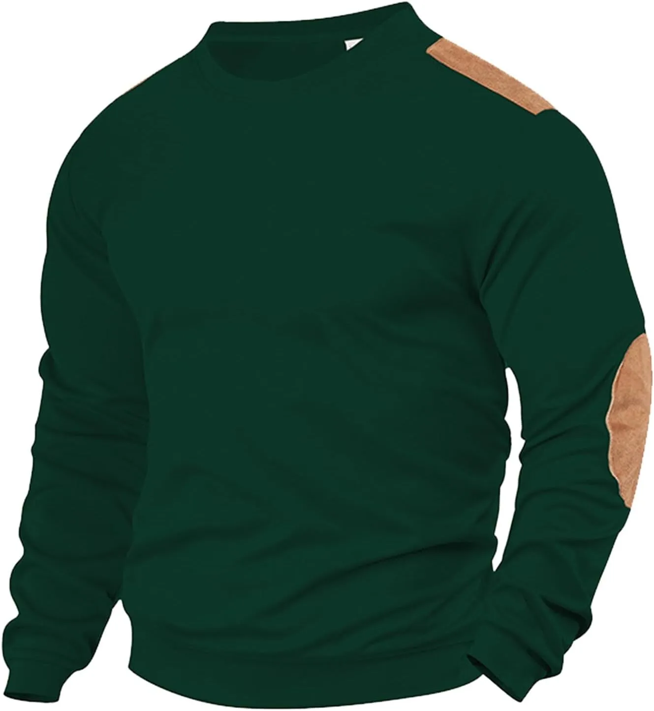 Men's Creeneck Long Sleeve Shirt Casual Loose Color Block Regular Fit Base T Shirts Fashion Athletic Pullover Sweater