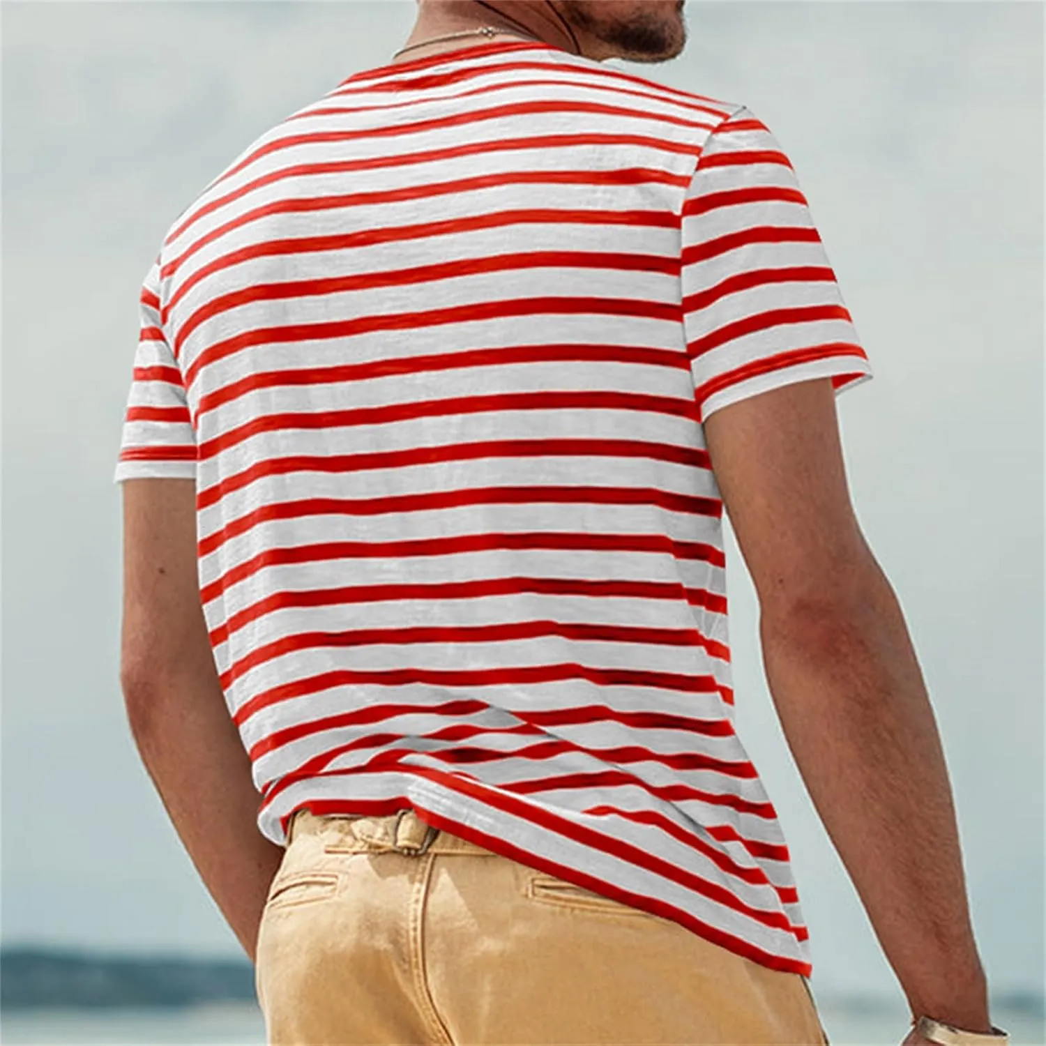 Men's Crew Neck Hipster T Shirt Short Sleeve Color Block Stripe Tee Top Casual Stylish Fitted Summer Beach T Shirts