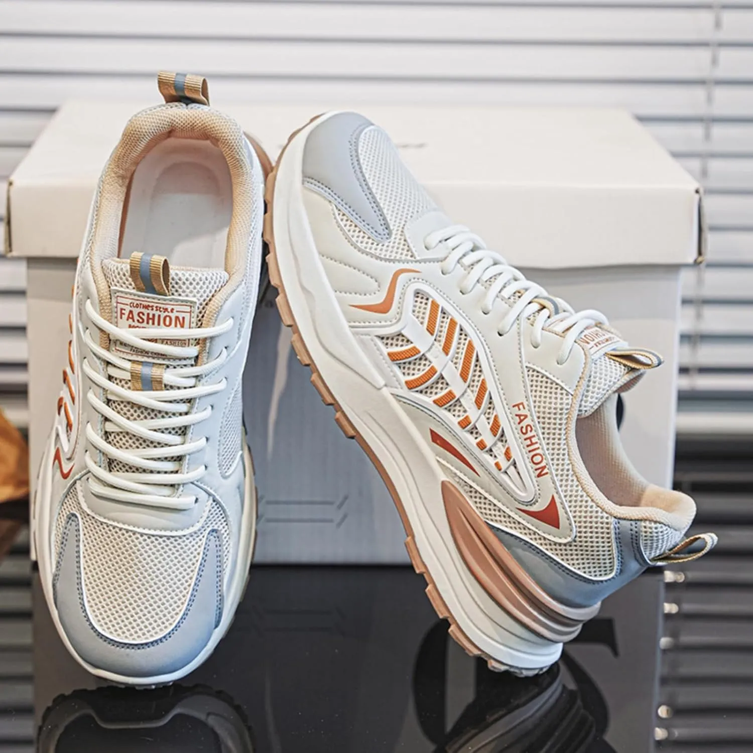 Men's Fashion Breathable Mesh Lace Up Sneakers Casual Platform Running Tennis Shoes for Athletic Gym Workout Training Walking