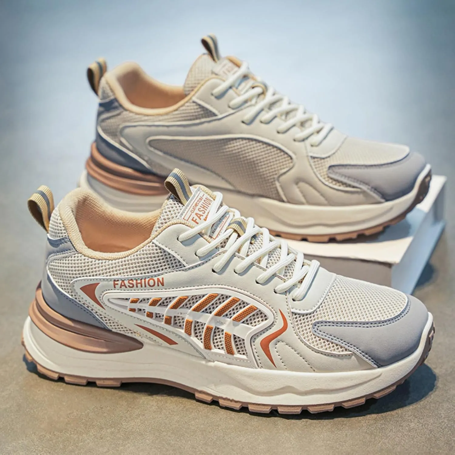 Men's Fashion Breathable Mesh Lace Up Sneakers Casual Platform Running Tennis Shoes for Athletic Gym Workout Training Walking