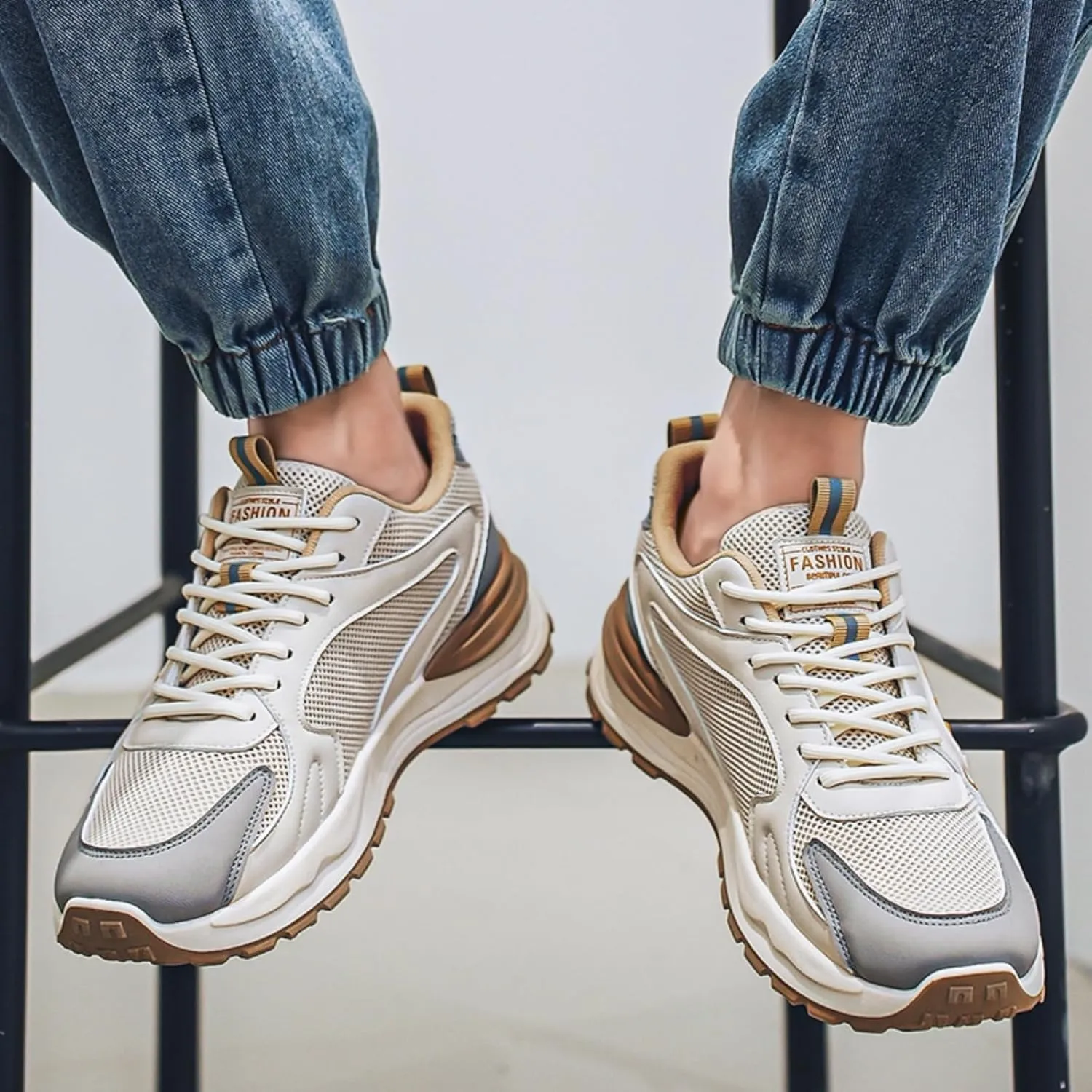 Men's Fashion Breathable Mesh Lace Up Sneakers Casual Platform Running Tennis Shoes for Athletic Gym Workout Training Walking