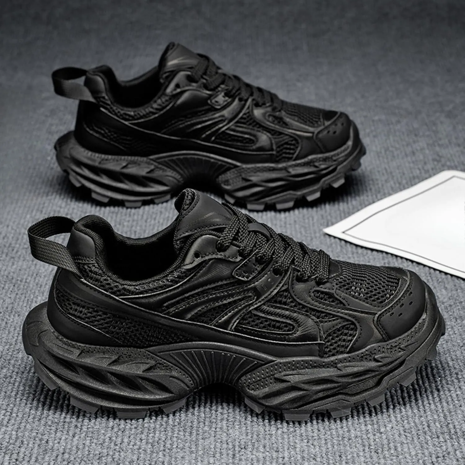 Men's Fashion Colorblocking Chunky Platform Lace-up Sneakers Casual Non Slip Round Toe Shoes for Walking Driving Daily Shoes