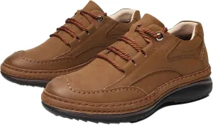 Mens Fashion Lightweight Leather Lace-Up Sneakers Low Top Round Toe Non-Slip Casual Shoes for Hiking Driving Walking Mountain Climbing