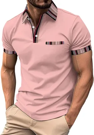Mens Golf Polo Shirts Short Sleeve Button Up Moisture Wicking Plaid Collar T-Shirts Casual Loose Athletic Tennis Tops