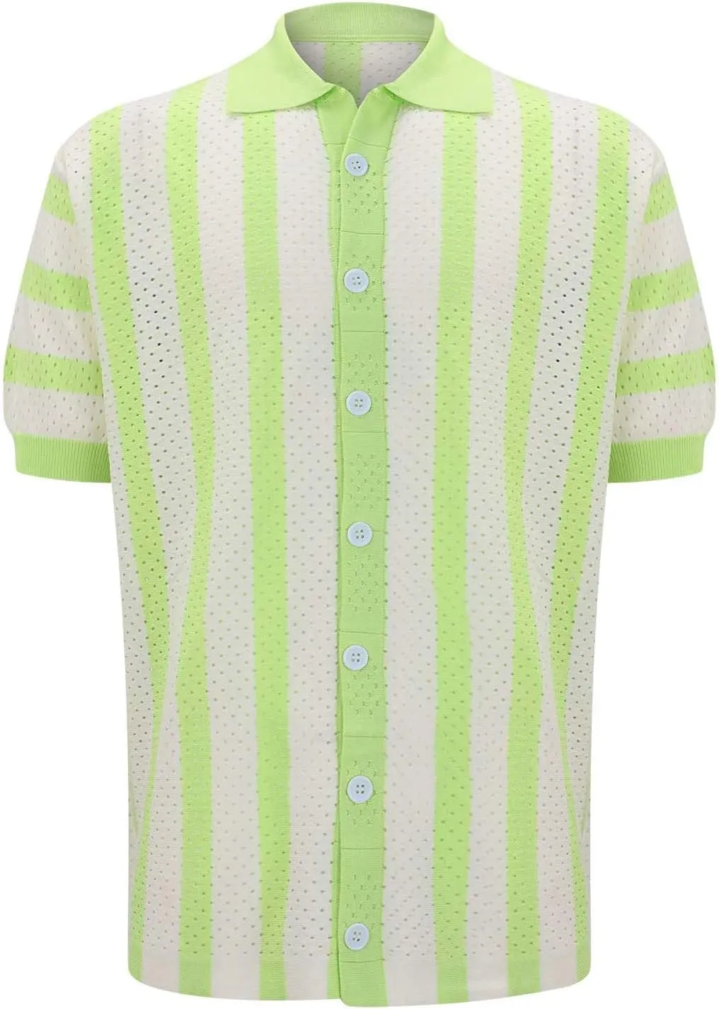 Men's Knit Fishnet Shirts Short Sleeve Button Down Breathable Polo Shirt Fashion Casual Summer Beach Vacation Shirts