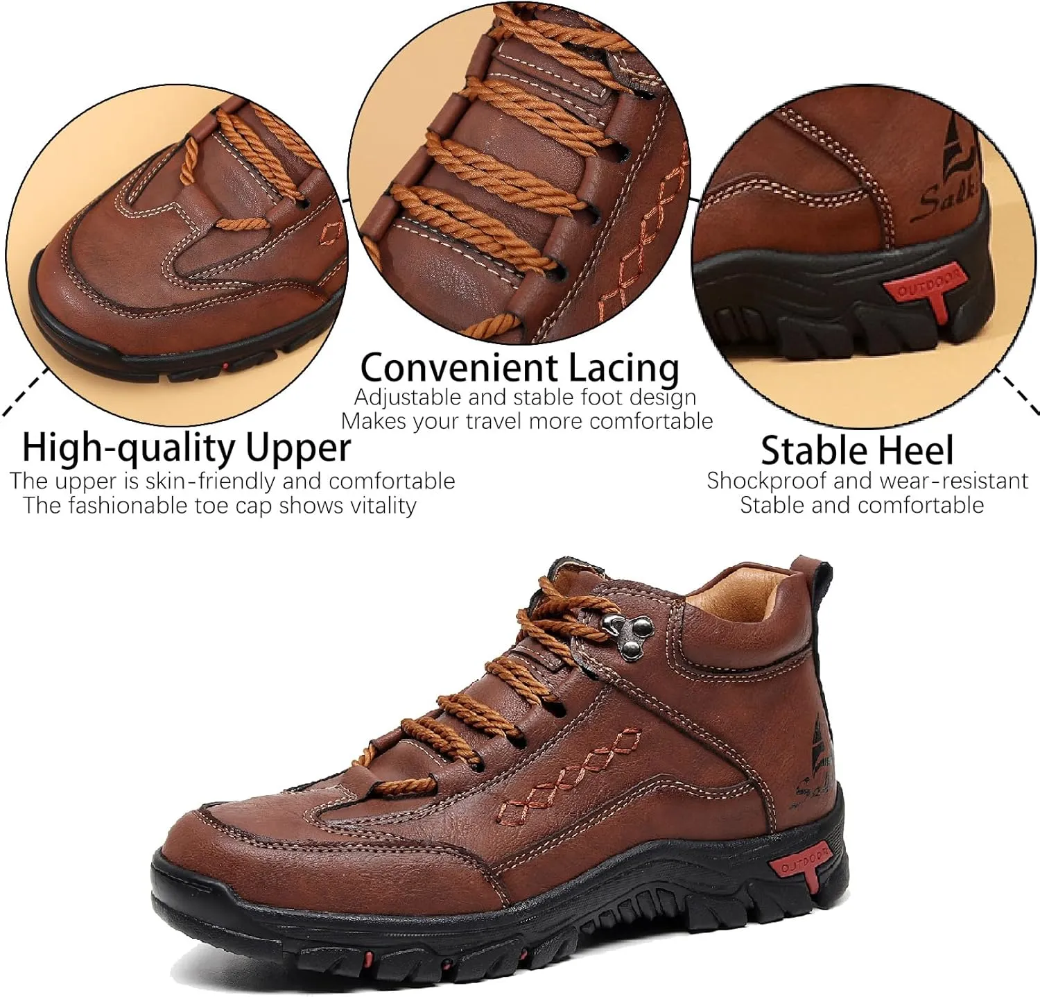 Men's Leather Waterproof Hiking Ankle Boots Casual Lace Up Non-Slip Platform Sneakers Booties Fall Winter Outdoor Trekking Climbing Boots