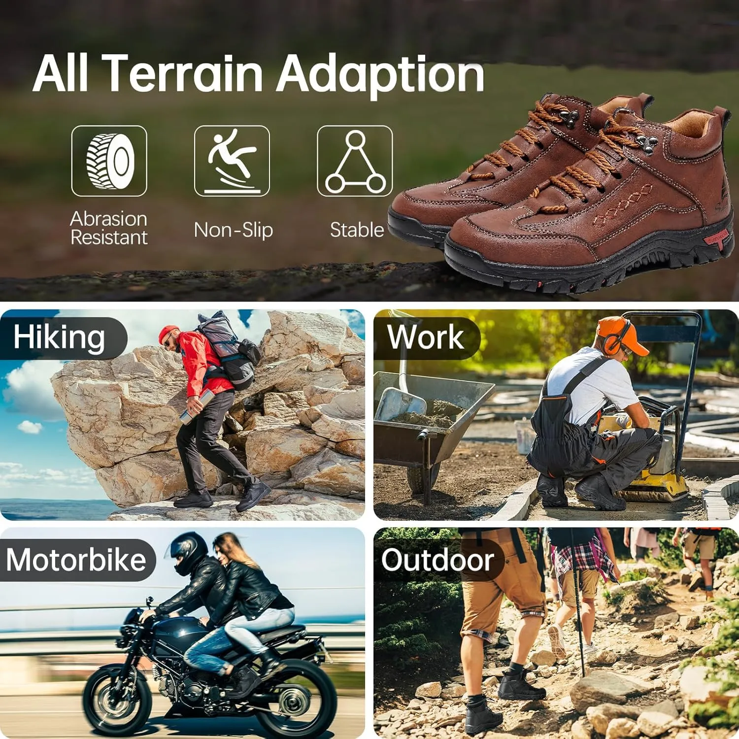 Men's Leather Waterproof Hiking Ankle Boots Casual Lace Up Non-Slip Platform Sneakers Booties Fall Winter Outdoor Trekking Climbing Boots