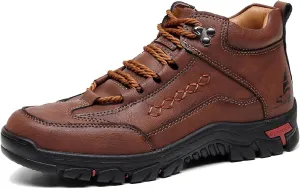 Men's Leather Waterproof Hiking Ankle Boots Casual Lace Up Non-Slip Platform Sneakers Booties Fall Winter Outdoor Trekking Climbing Boots