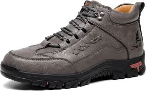 Men's Leather Waterproof Hiking Ankle Boots Casual Lace Up Non-Slip Platform Sneakers Booties Fall Winter Outdoor Trekking Climbing Boots