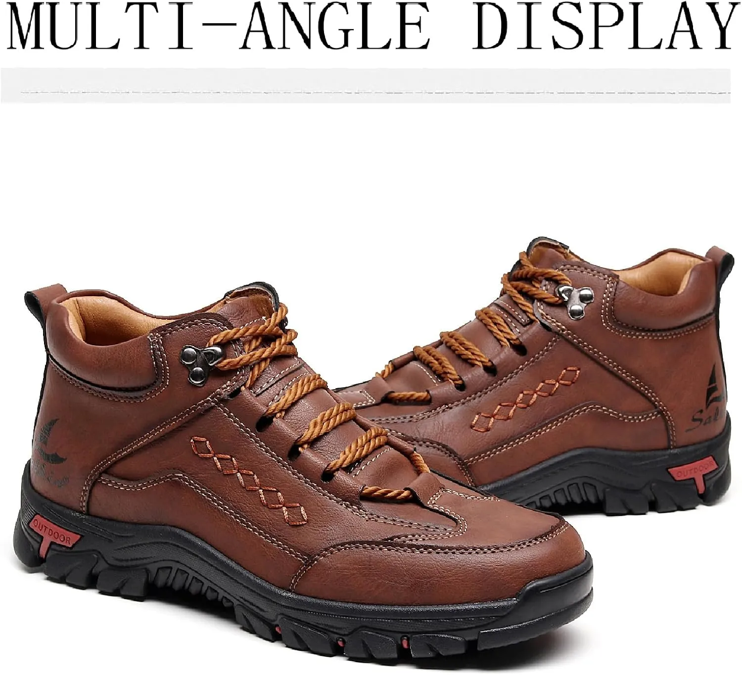 Men's Leather Waterproof Hiking Ankle Boots Casual Lace Up Non-Slip Platform Sneakers Booties Fall Winter Outdoor Trekking Climbing Boots