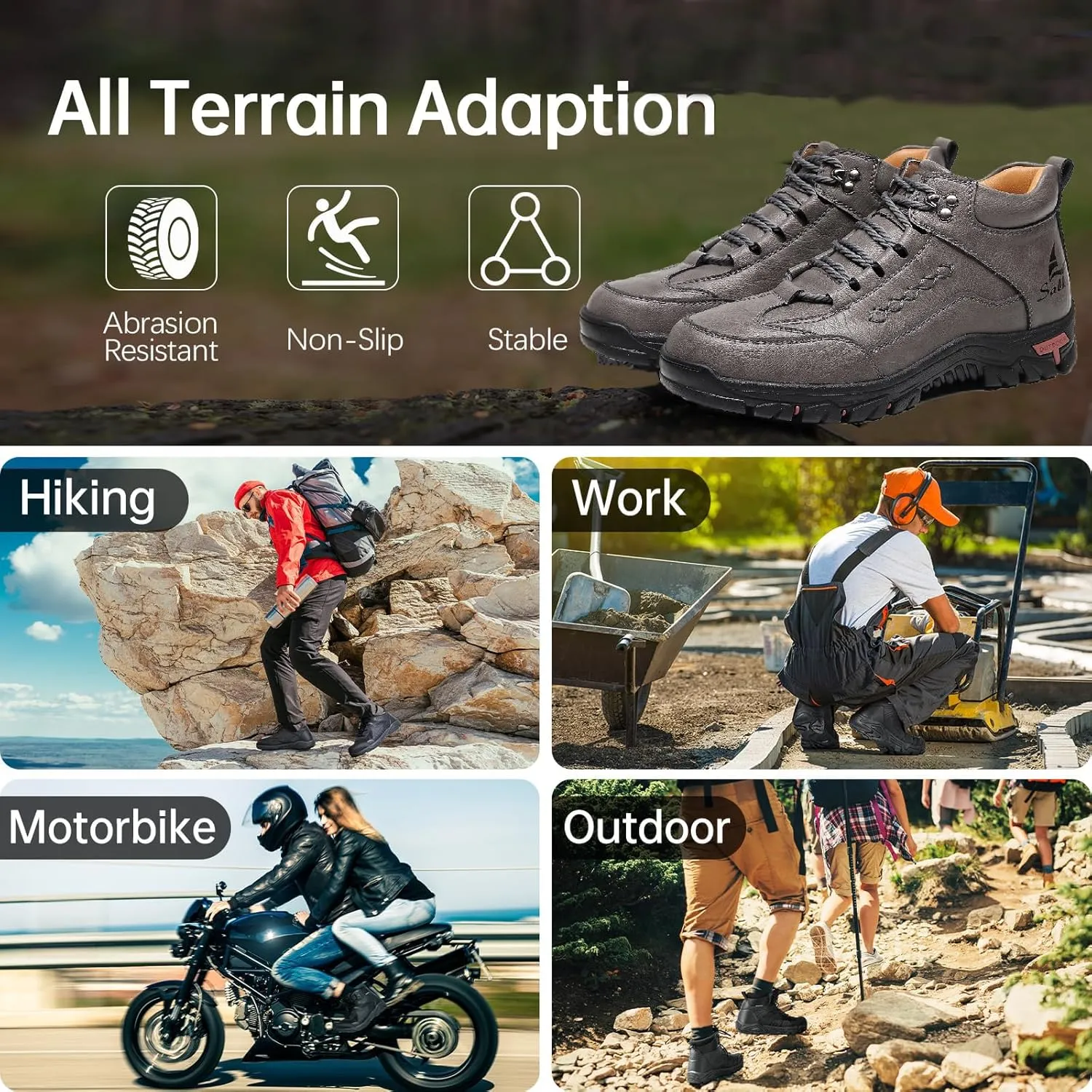 Men's Leather Waterproof Hiking Ankle Boots Casual Lace Up Non-Slip Platform Sneakers Booties Fall Winter Outdoor Trekking Climbing Boots