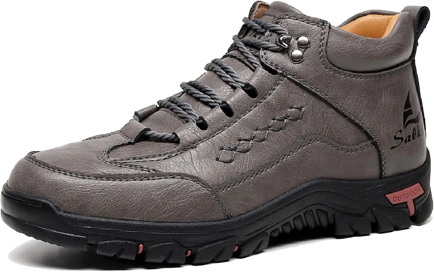 Men's Leather Waterproof Hiking Ankle Boots Casual Lace Up Non-Slip Platform Sneakers Booties Fall Winter Outdoor Trekking Climbing Boots