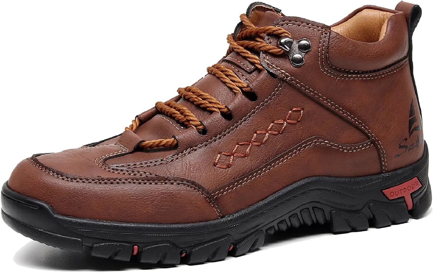 Men's Leather Waterproof Hiking Ankle Boots Casual Lace Up Non-Slip Platform Sneakers Booties Fall Winter Outdoor Trekking Climbing Boots