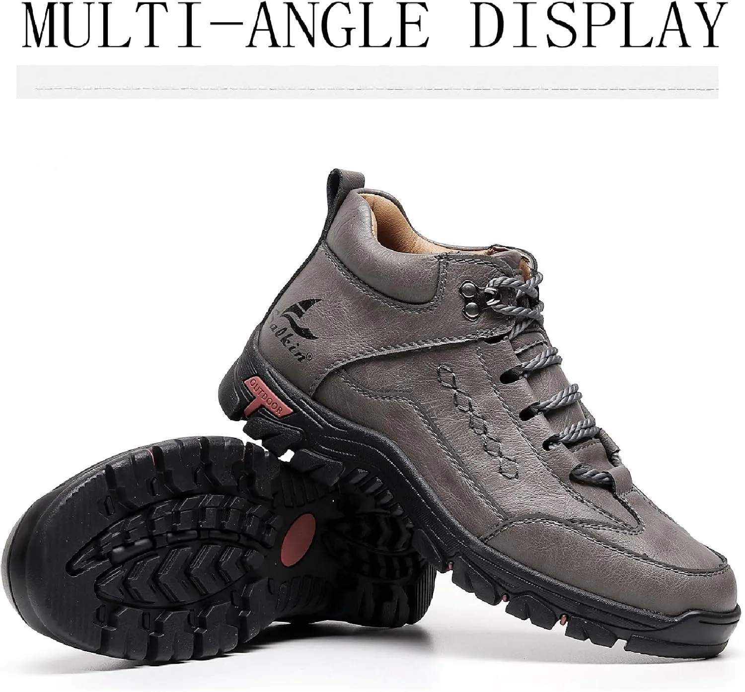 Men's Leather Waterproof Hiking Ankle Boots Casual Lace Up Non-Slip Platform Sneakers Booties Fall Winter Outdoor Trekking Climbing Boots