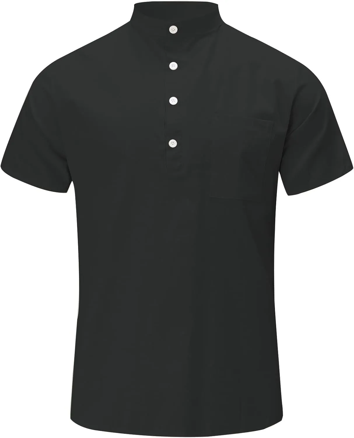 Mens Linen Henley Shirts Casual Cotton Short Sleeve Button Down Regular-Fit Tshirt Summer Lightweight Beach Yoga Tops