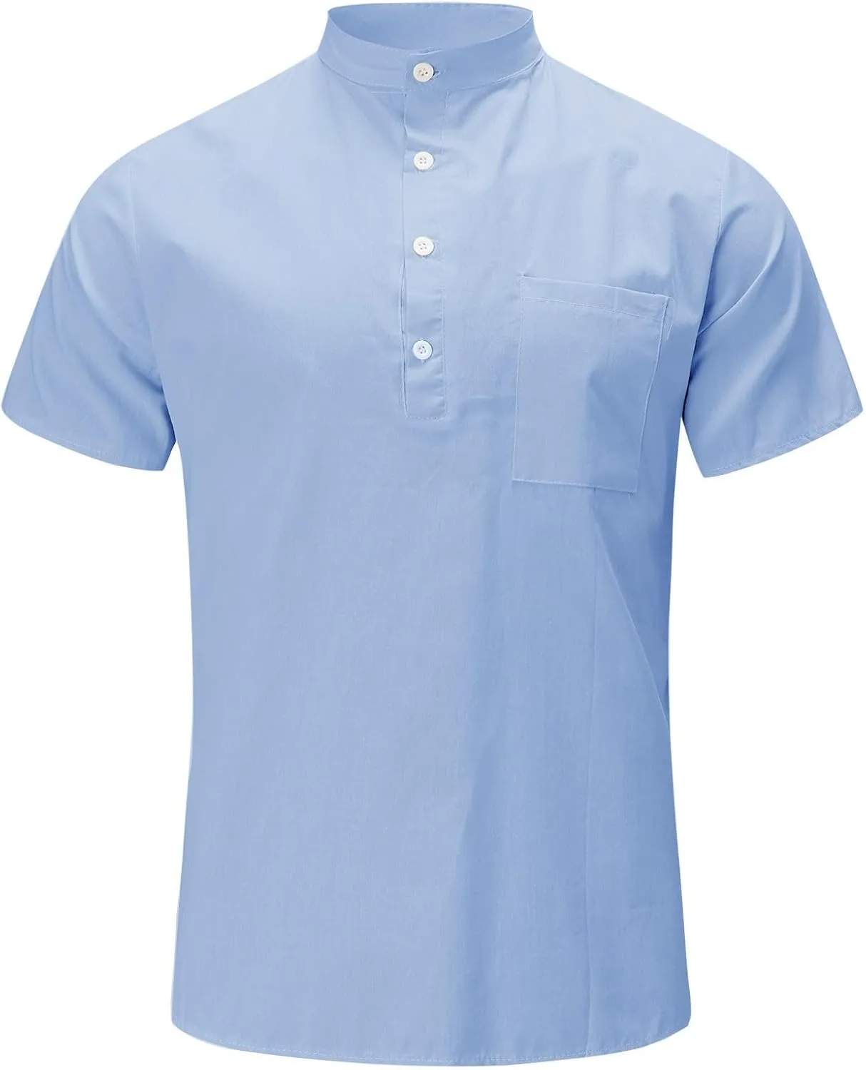 Mens Linen Henley Shirts Casual Cotton Short Sleeve Button Down Regular-Fit Tshirt Summer Lightweight Beach Yoga Tops