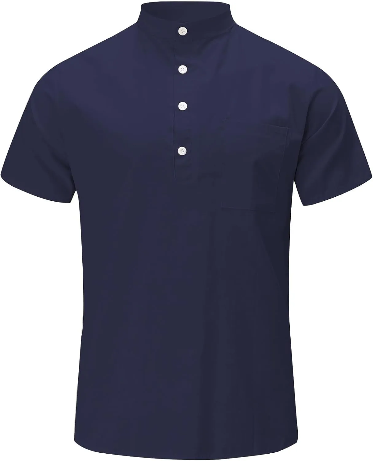 Mens Linen Henley Shirts Casual Cotton Short Sleeve Button Down Regular-Fit Tshirt Summer Lightweight Beach Yoga Tops