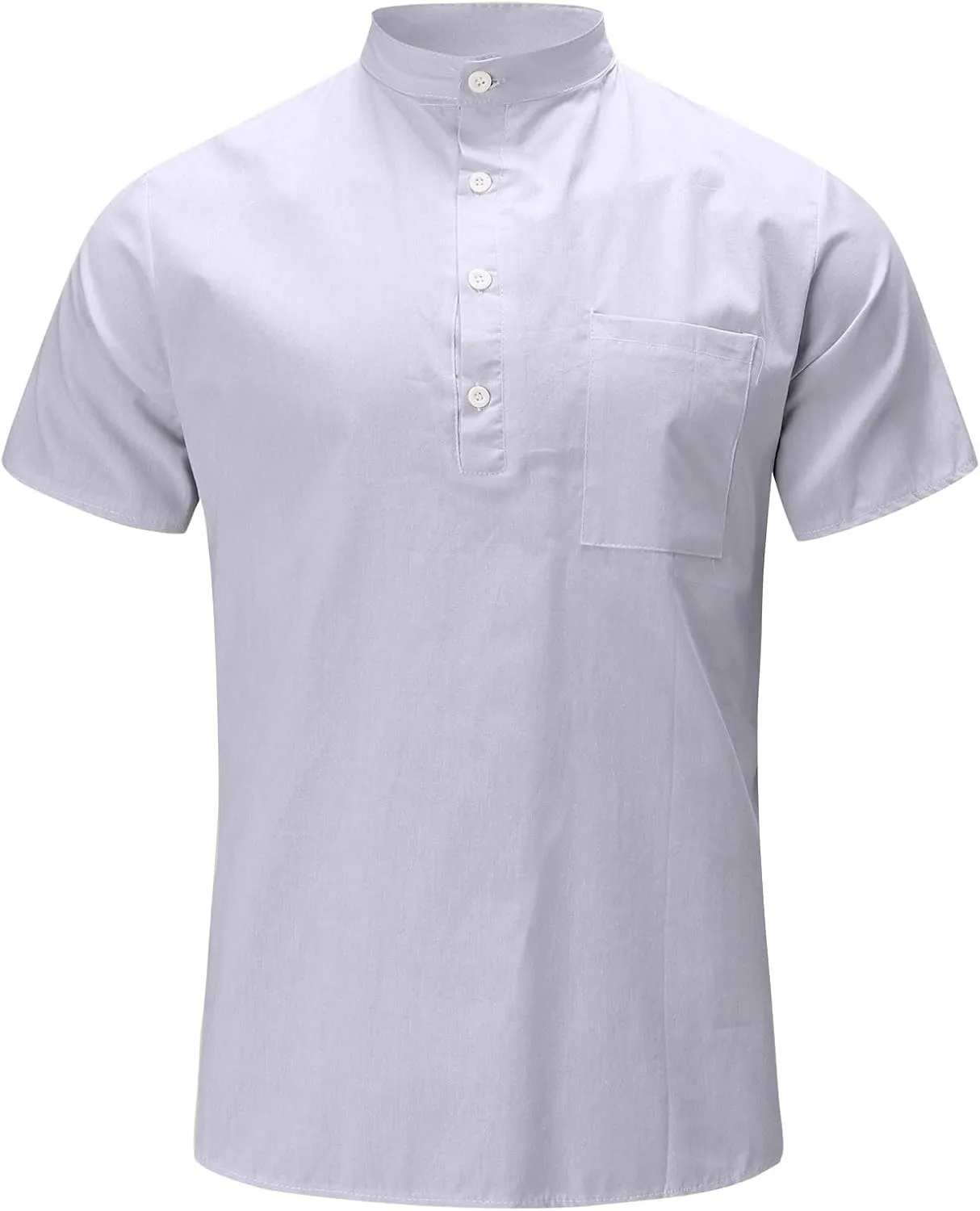 Mens Linen Henley Shirts Casual Cotton Short Sleeve Button Down Regular-Fit Tshirt Summer Lightweight Beach Yoga Tops