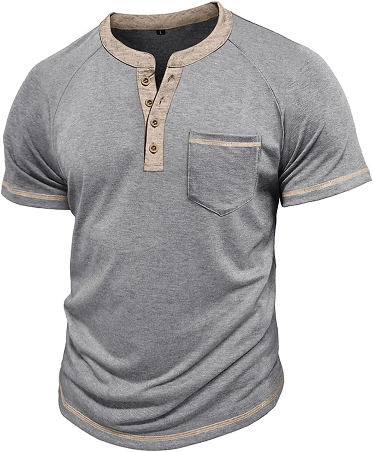 Men's Muscle Slim Henley Shirts Crewneck Short Sleeve Button Down Slim Fit Longline T-Shirt Gym Workout Athletic Tees