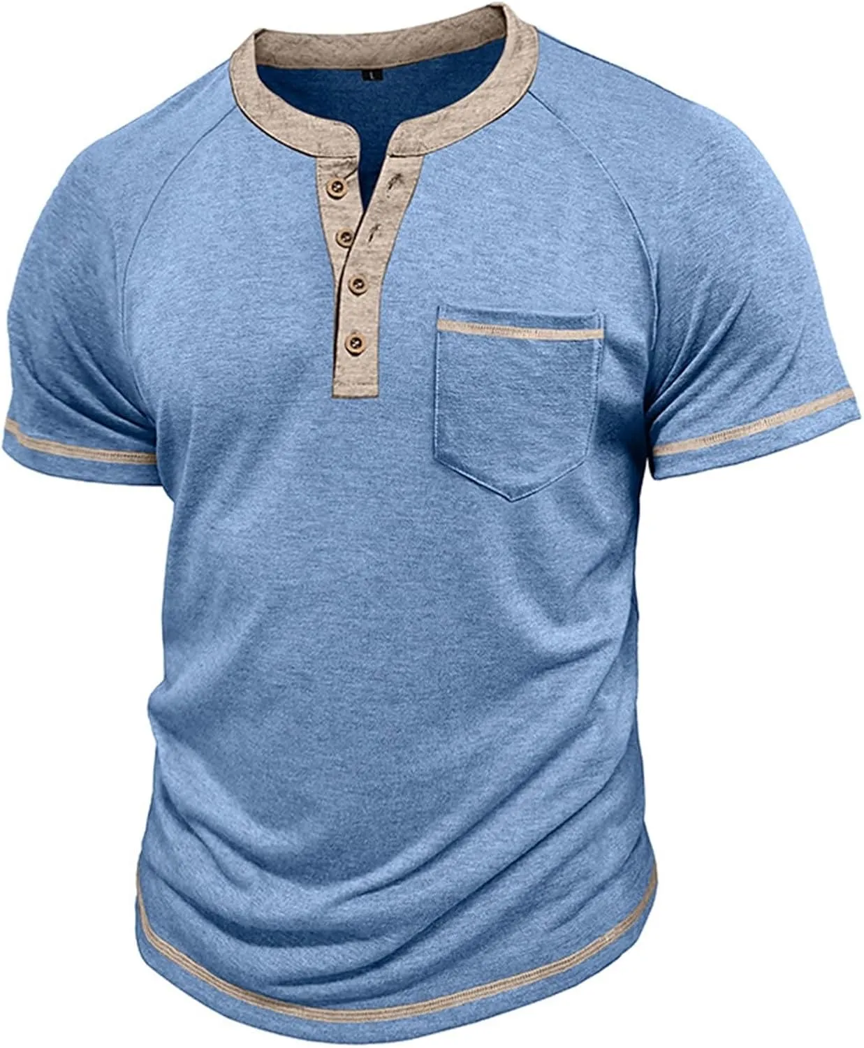 Men's Muscle Slim Henley Shirts Crewneck Short Sleeve Button Down Slim Fit Longline T-Shirt Gym Workout Athletic Tees