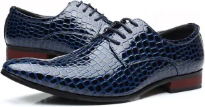 Mens Pointed Toe Lace Up Dress Oxford Shoes Fashion Western Patent Leather Animal Printed Slip On Wedding Formal Business Derby Loafer