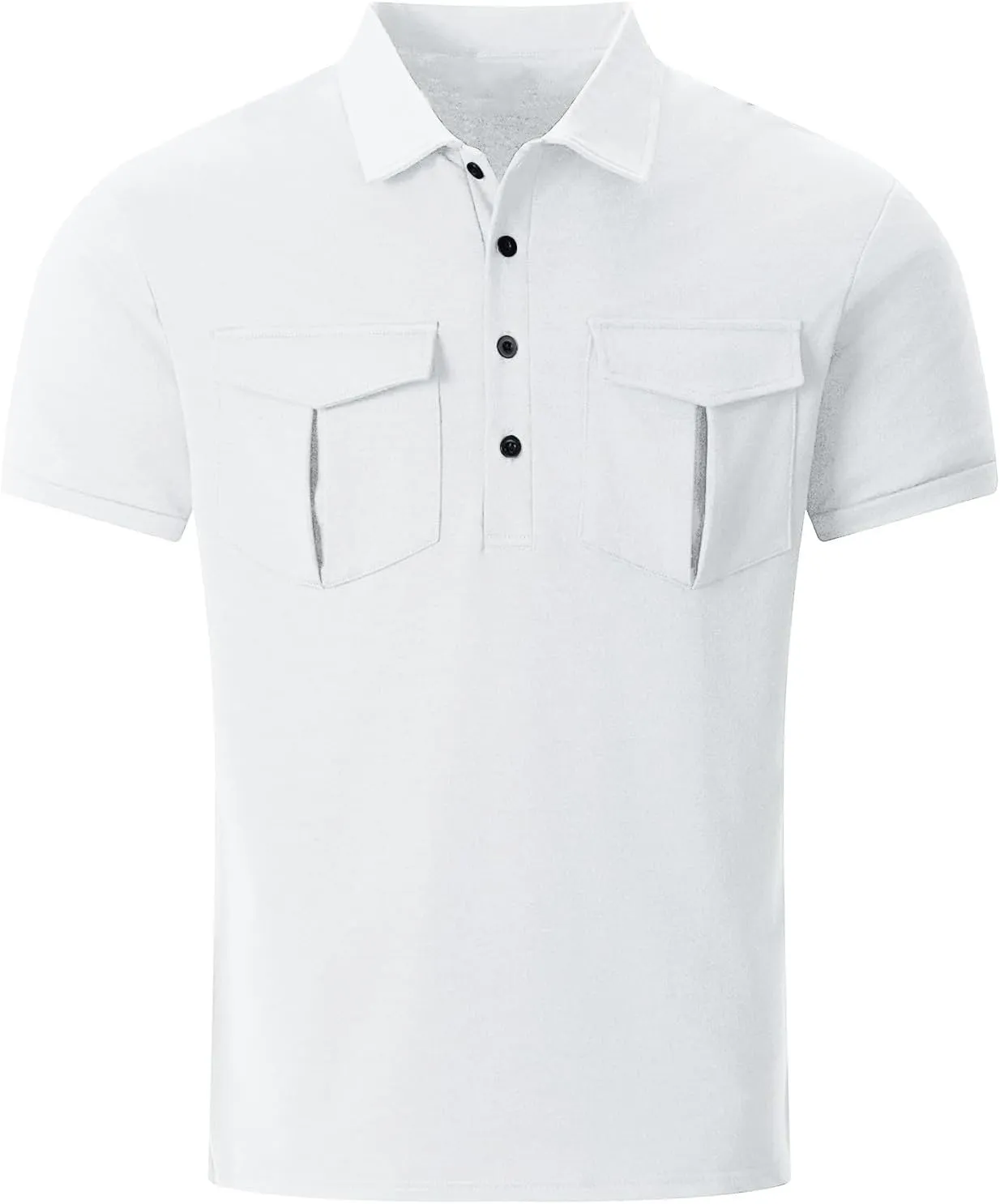 Men's Polo Shirts Short Sleeve Casual Slim Fit Button Golf T Shirt Summer Moisture Wicking Collared Top with Pockets