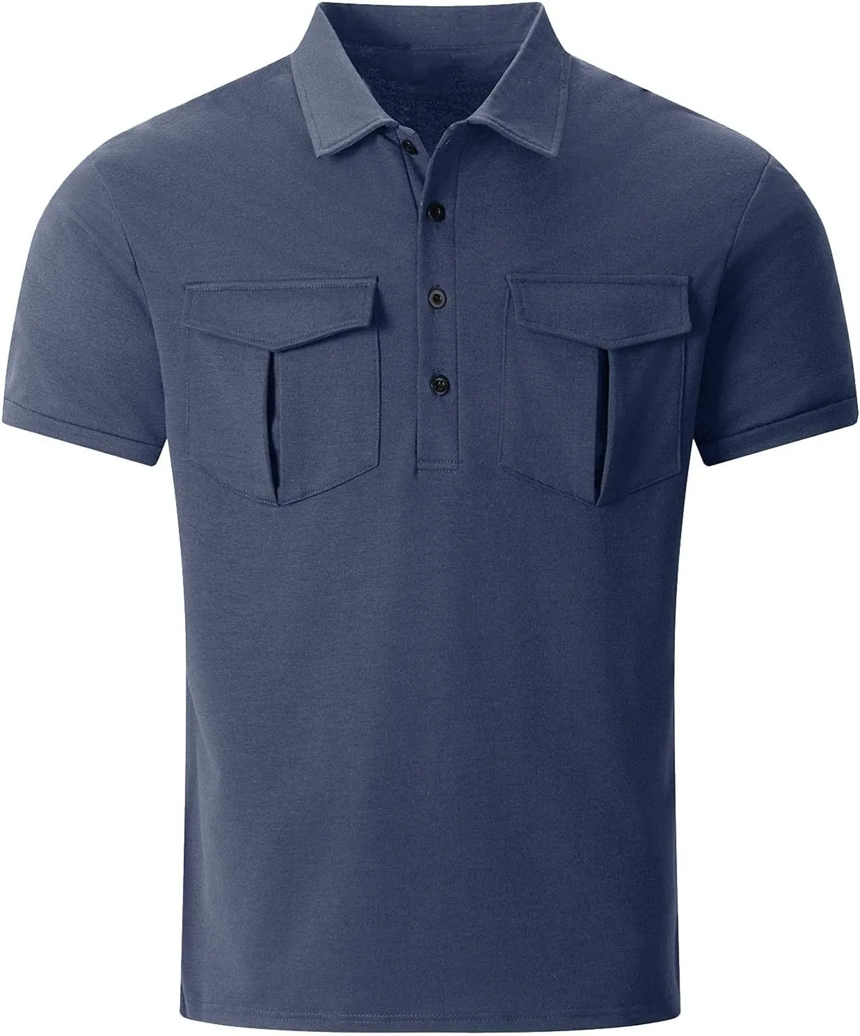 Men's Polo Shirts Short Sleeve Casual Slim Fit Button Golf T Shirt Summer Moisture Wicking Collared Top with Pockets