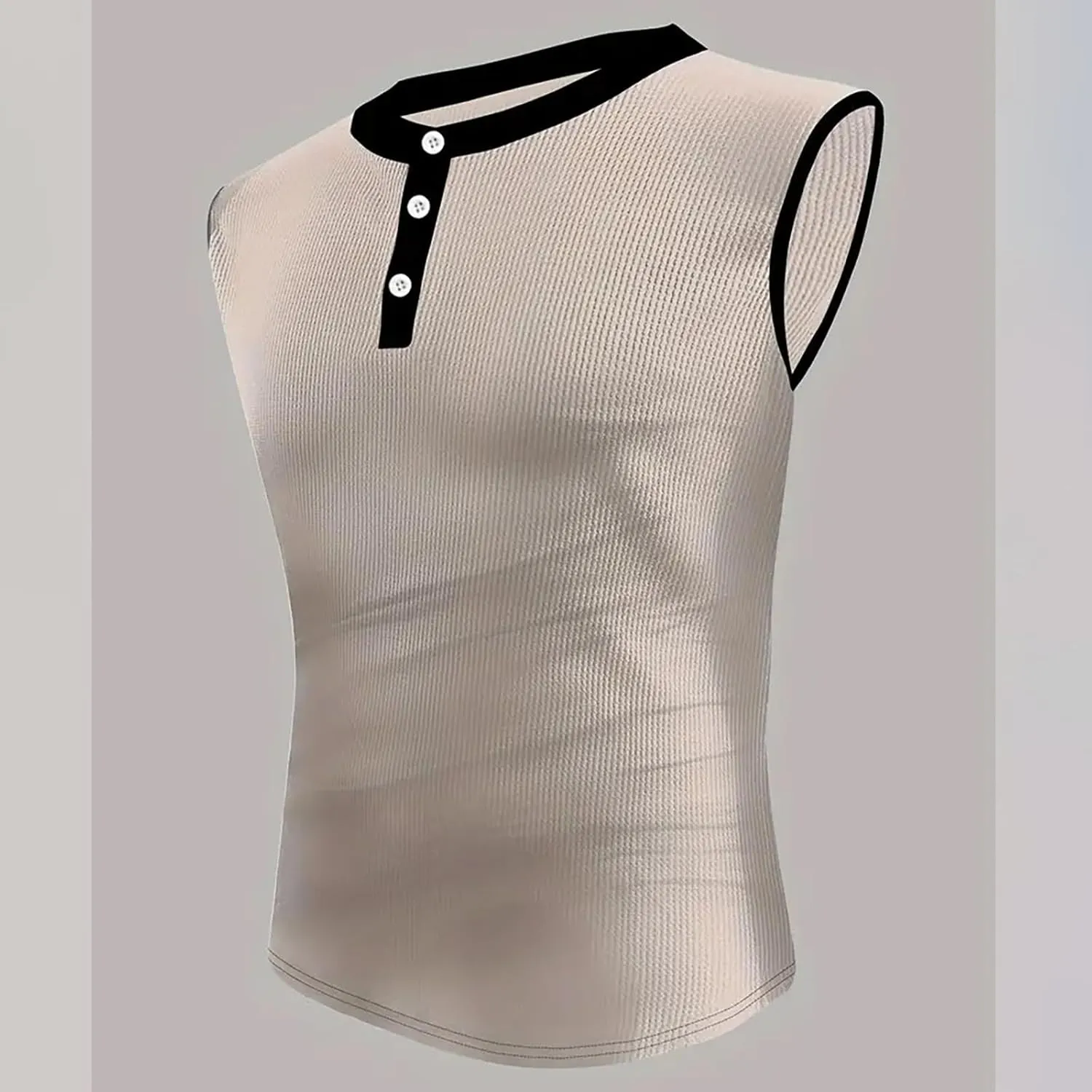 Mens Ribbed Muscle Tank Tops Button Down Slim Fit Sleeveless Henley Shirts Gym Bodybuilding Casual Beach Hippie Shirt