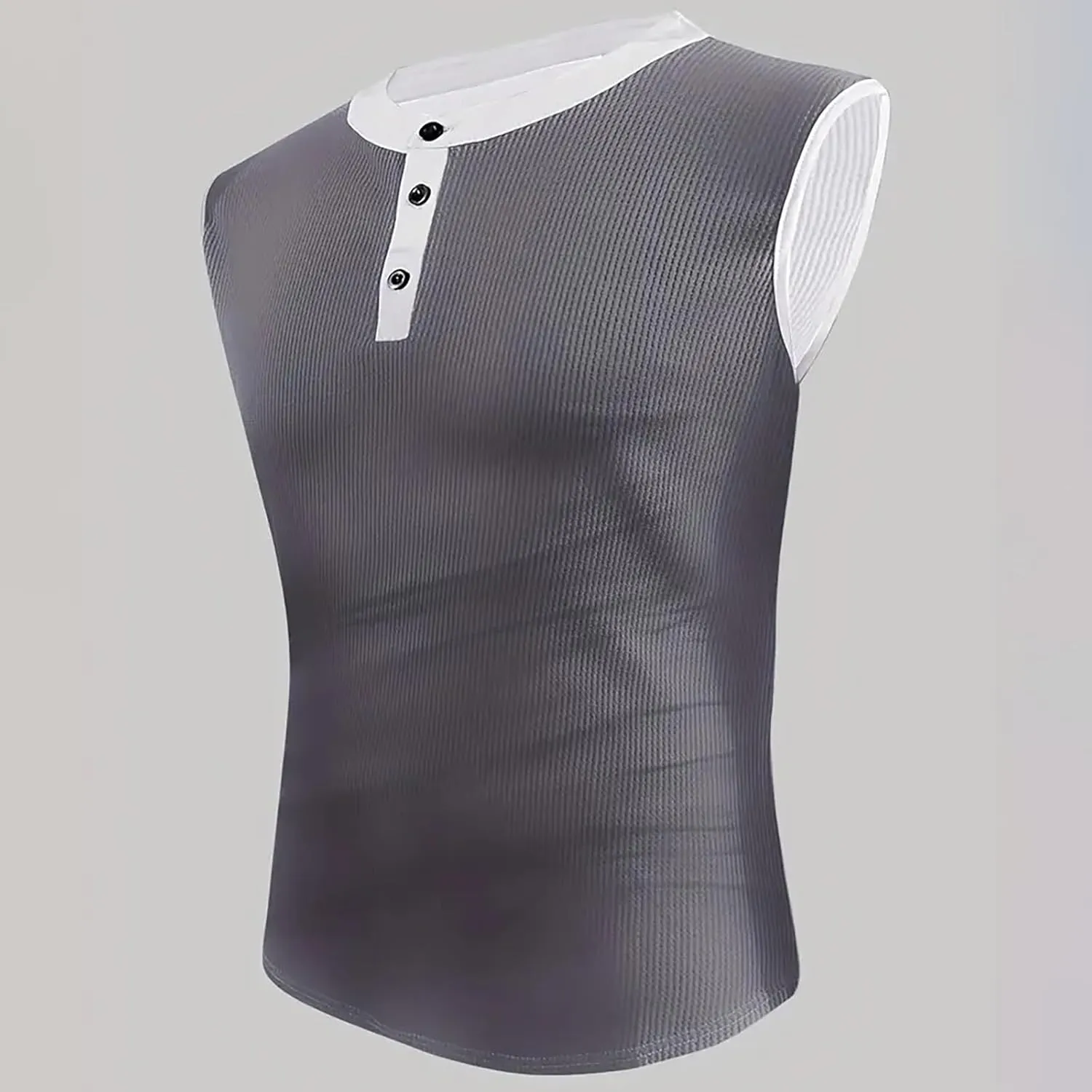 Mens Ribbed Muscle Tank Tops Button Down Slim Fit Sleeveless Henley Shirts Gym Bodybuilding Casual Beach Hippie Shirt