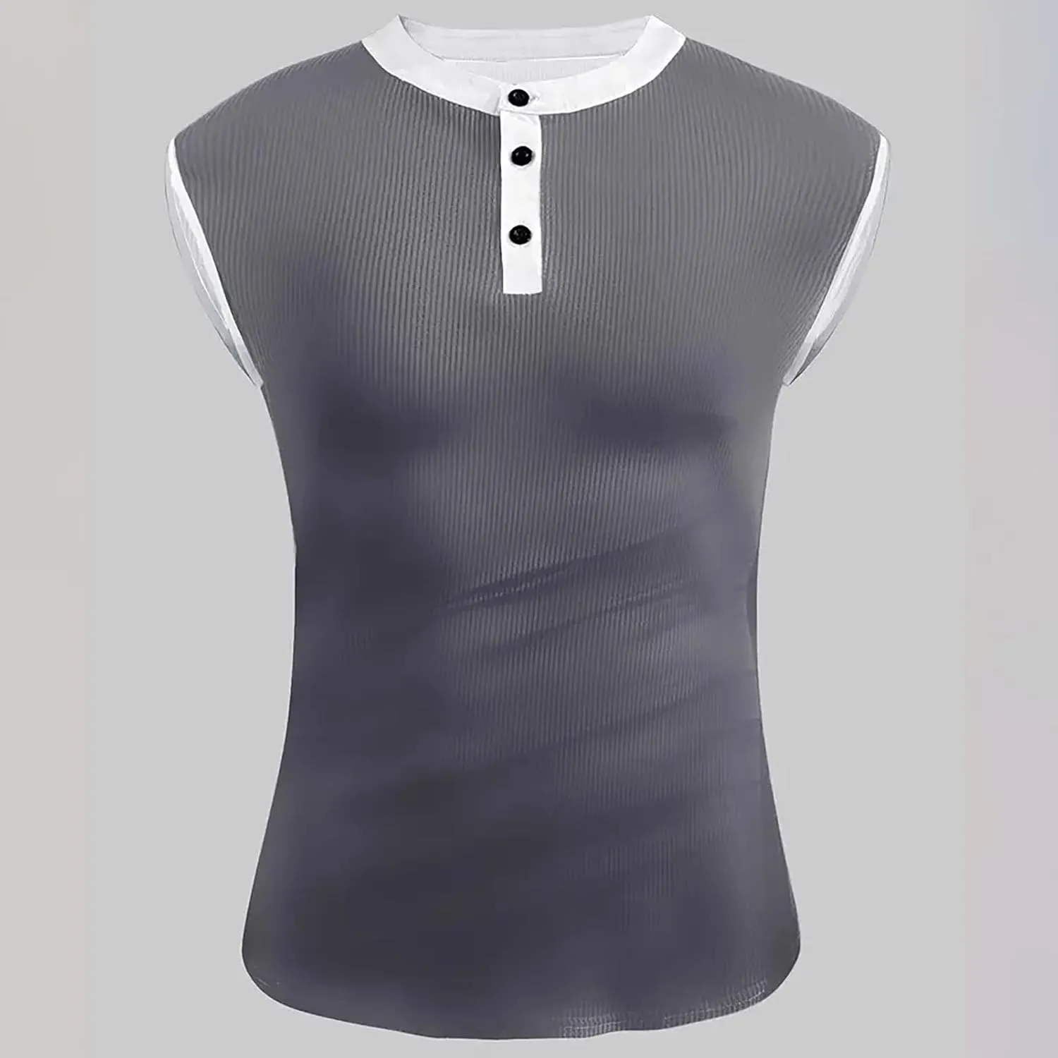 Mens Ribbed Muscle Tank Tops Button Down Slim Fit Sleeveless Henley Shirts Gym Bodybuilding Casual Beach Hippie Shirt