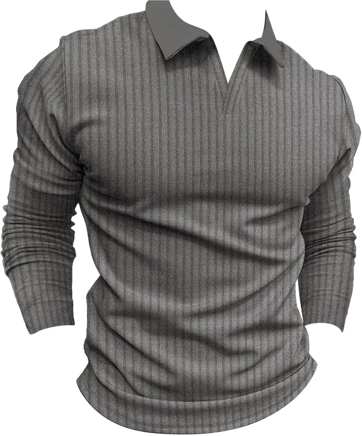 Men's Ribbed Polo Shirt Slim Fit Long Sleeve Muscle Shirt Fitted Cotton Pullover Sweater Casual Stretchy Undershirts