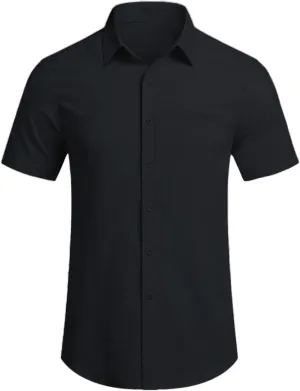 Mens Short Sleeve Dress Shirt Wrinkle Free Solid Casual Lapel Button Down Blouse Summer Beach Business Wedding Shirts