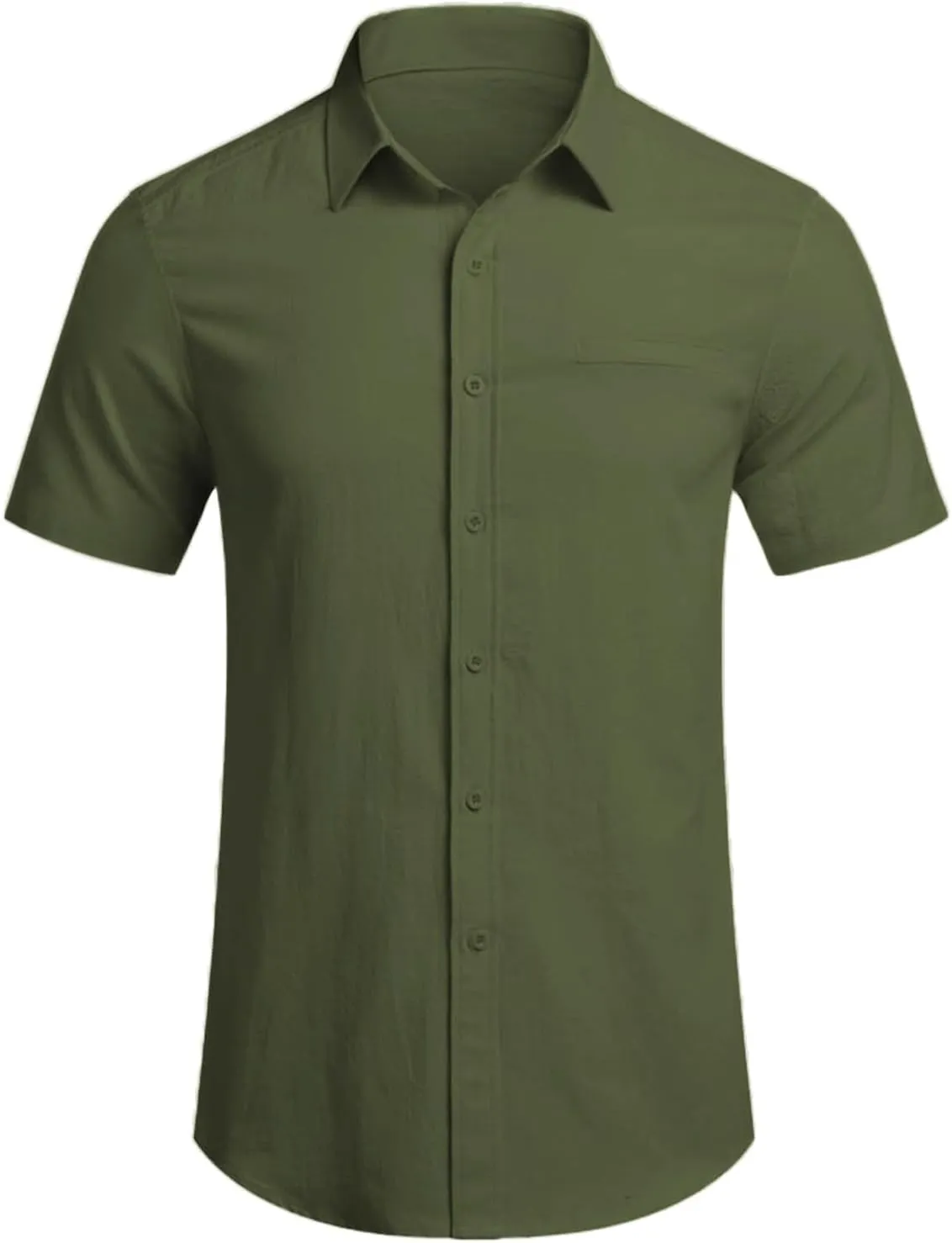 Mens Short Sleeve Dress Shirt Wrinkle Free Solid Casual Lapel Button Down Blouse Summer Beach Business Wedding Shirts
