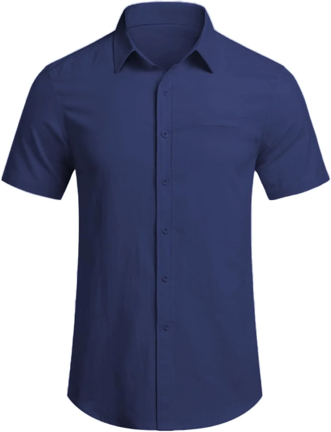 Mens Short Sleeve Dress Shirt Wrinkle Free Solid Casual Lapel Button Down Blouse Summer Beach Business Wedding Shirts