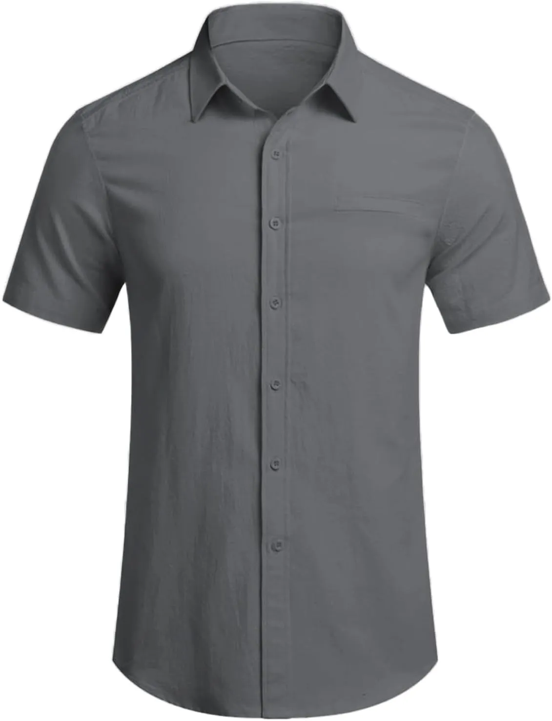 Mens Short Sleeve Dress Shirt Wrinkle Free Solid Casual Lapel Button Down Blouse Summer Beach Business Wedding Shirts
