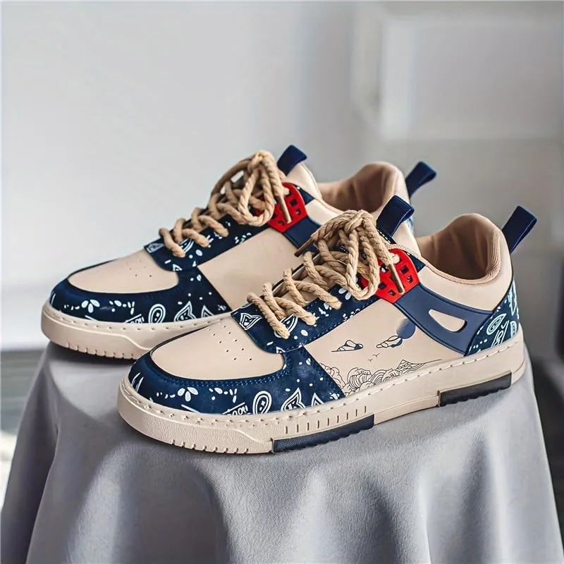 Mens Sneakers Outdoor Casual Board Shoes Fashion PU Breathable Running Shoes Lace Up Youth Model