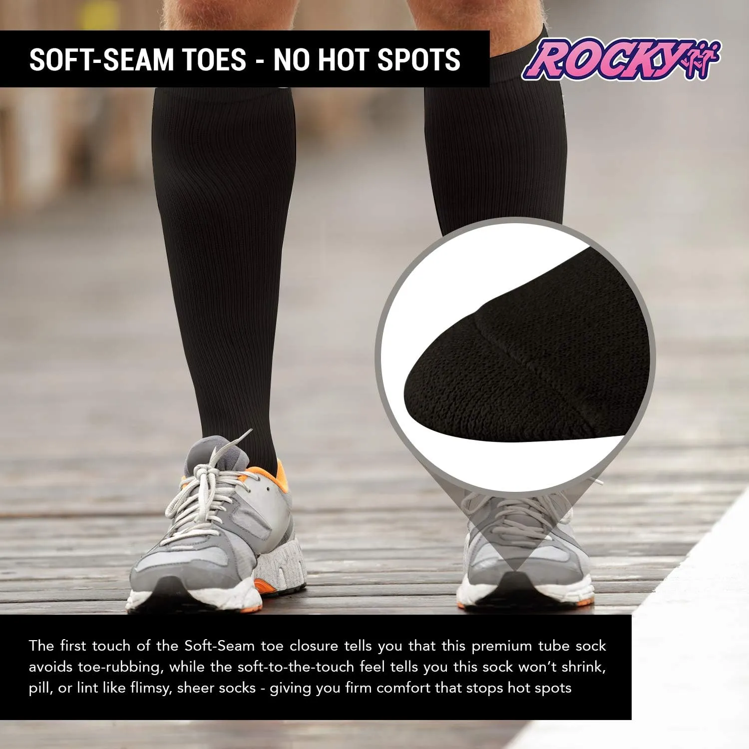 Men's Solid Tube Socks Over the Calf High 24" Size 9-10-13-15, 6 Pairs