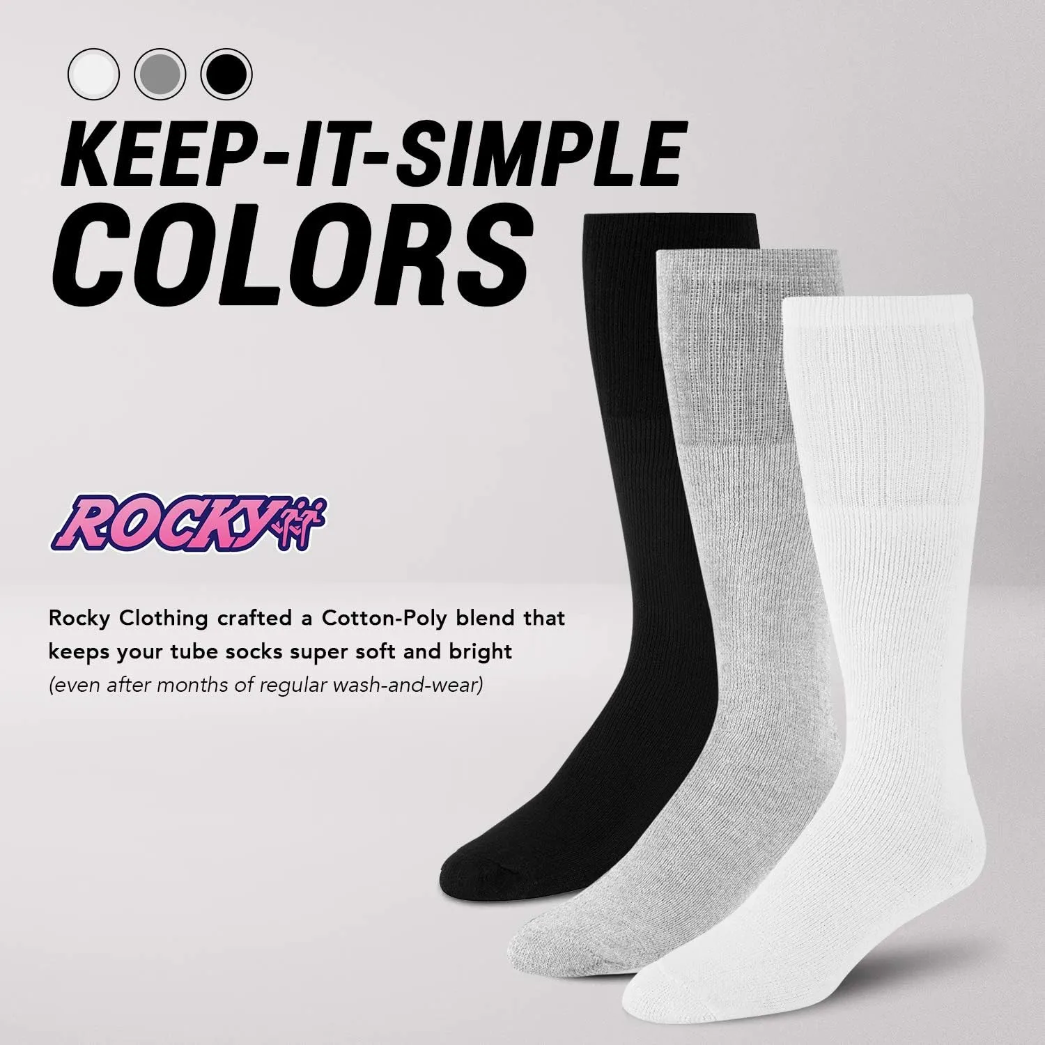 Men's Solid Tube Socks Over the Calf High 24" Size 9-10-13-15, 6 Pairs