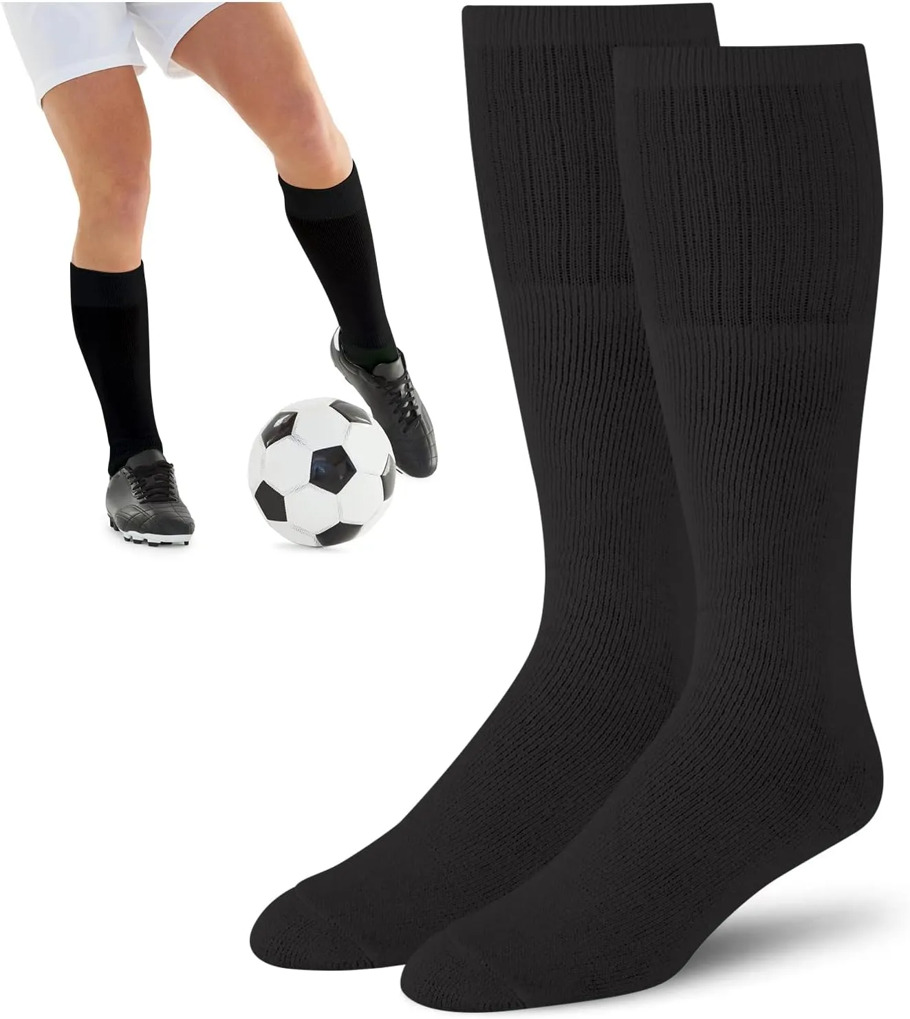 Men's Solid Tube Socks Over the Calf High 24" Size 9-10-13-15, 6 Pairs